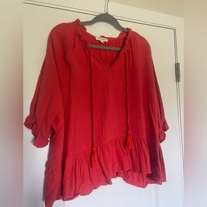 Red linen blend top